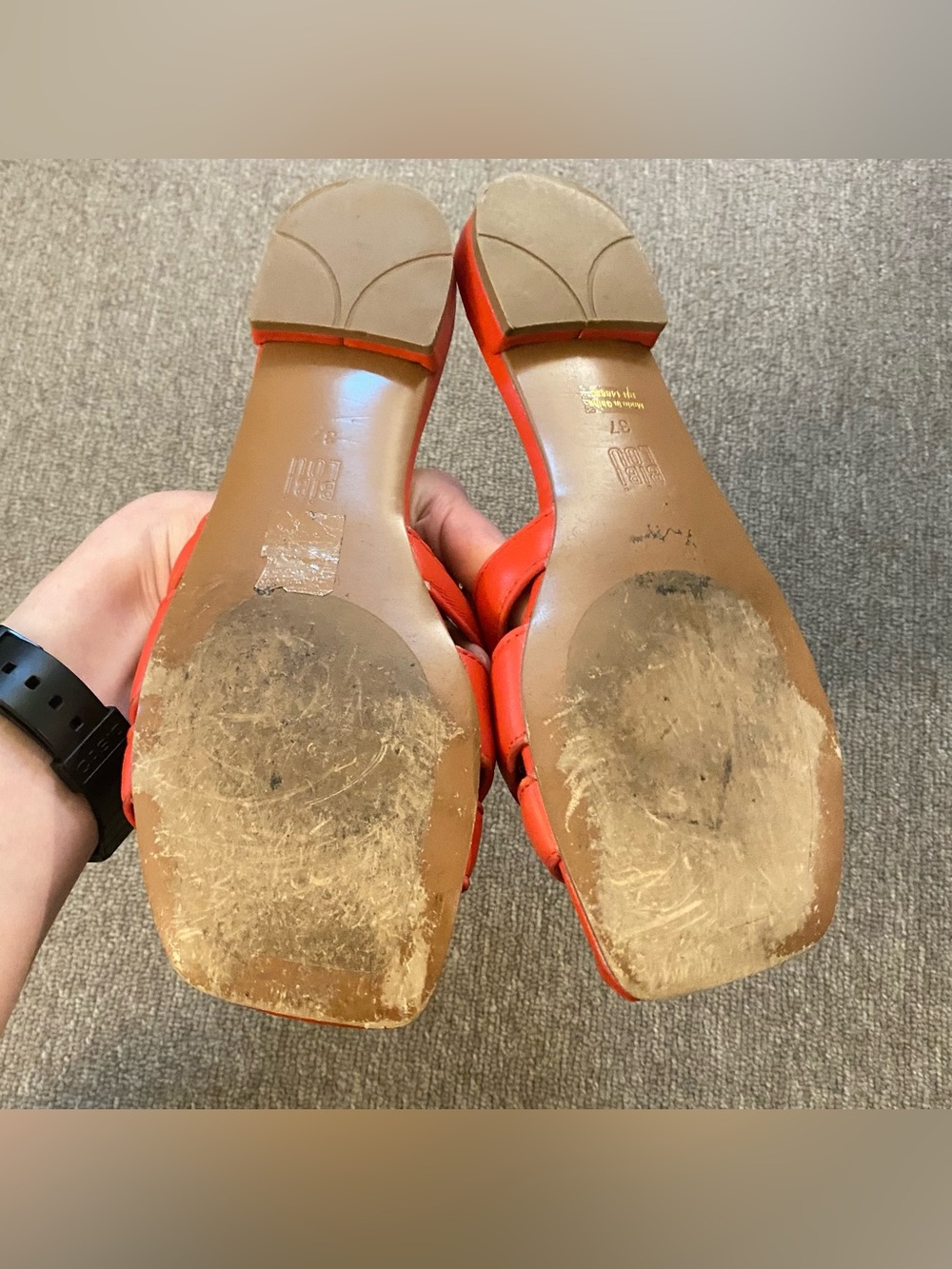 Bibi Lou Holly Flats Leather Open Toe Sandals Burnt Orange Red Slide 7 EU 37 - Picture 6 of 16